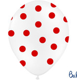 Ballonnen Pastel Wit Met Rode Stippen - 6 Stuks