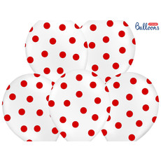 Ballonnen Pastel Wit Met Rode Stippen - 6 Stuks