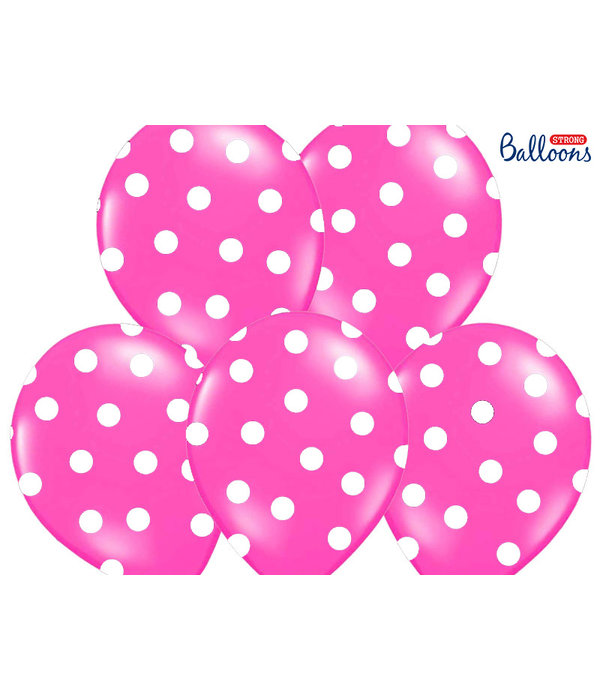 Ballonnen Pastel Pink Met Witte Stippen - 6 Stuks