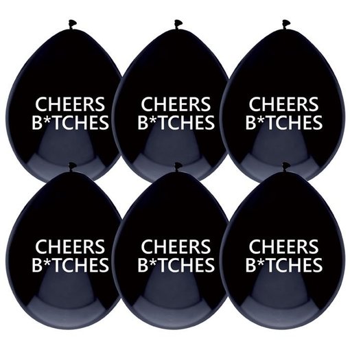 Ballonnen 'Cheers B*tches' Zwart - 6 Stuks