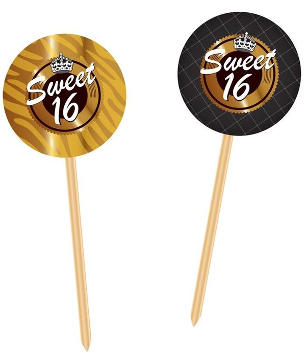 Prikkers Sweet 16 Goud/Zwart - 20 Stuks