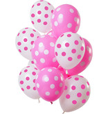 Ballonnen Roze en Wit Polka Dots Premium - 12 Stuks