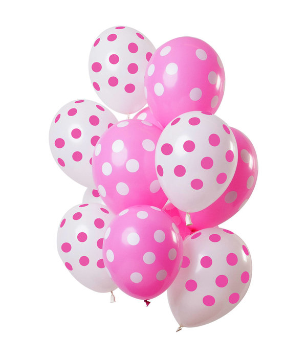 Ballonnen Roze en Wit Polka Dots Premium - 12 Stuks