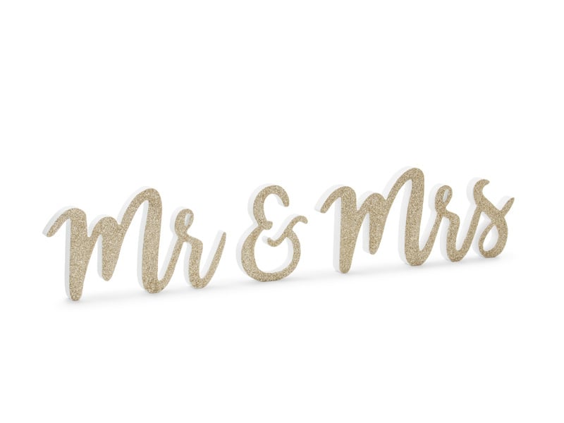 Houten Decoratie Mr & Mrs Goud Glitter