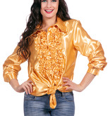 Ruchesblouse satijn goud Kevin