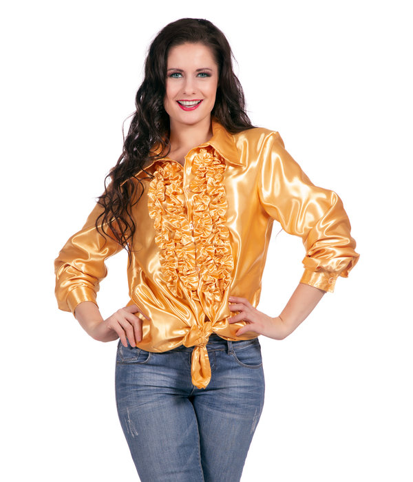 Ruchesblouse satijn goud Kevin