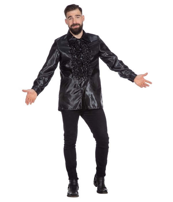 Ruchesblouse satijn zwart Kevin