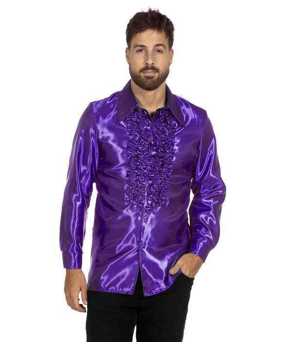 Ruchesblouse satijn paars Kevin