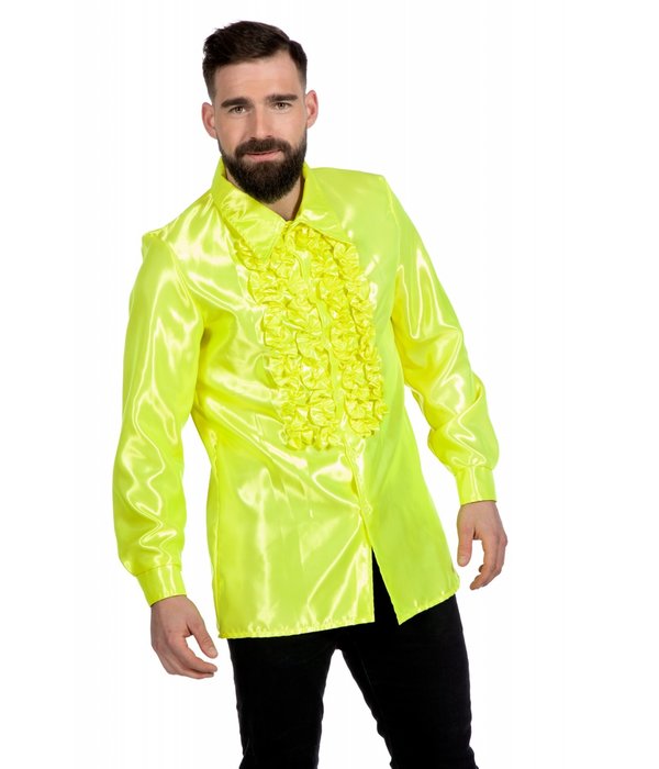 Ruchesblouse satijn neon geel