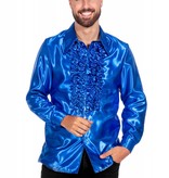 Ruchesblouse satijn kobalt Kevin