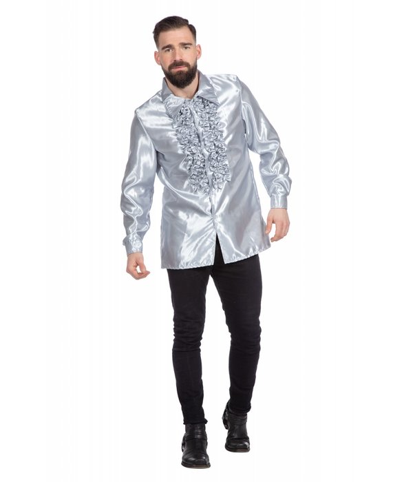 Ruchesblouse satijn zilver