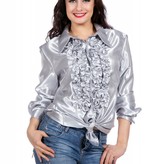 Ruchesblouse satijn zilver