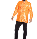 Ruchesblouse satijn oranje Kevin