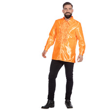 Ruchesblouse satijn oranje Kevin