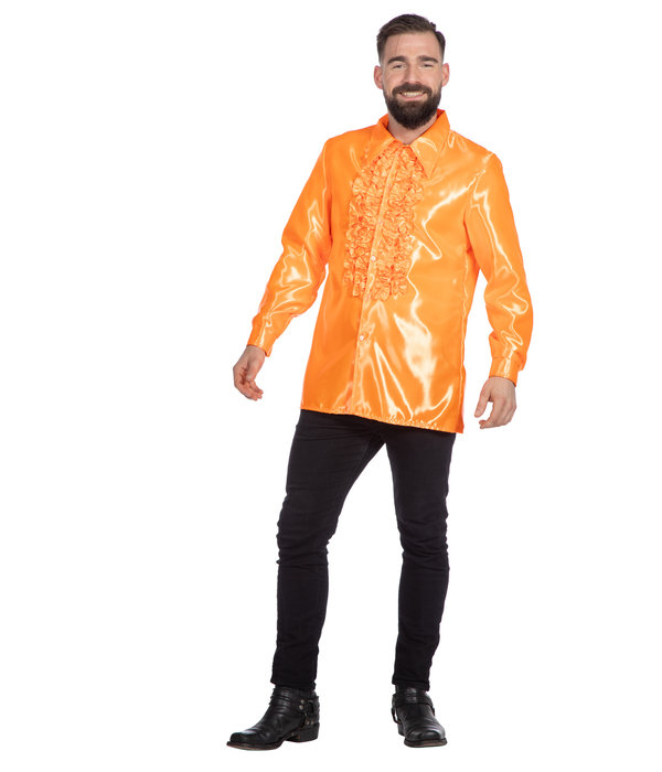 Ruchesblouse satijn oranje Kevin