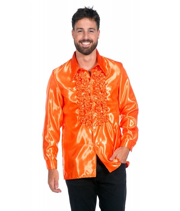Ruchesblouse neon oranje