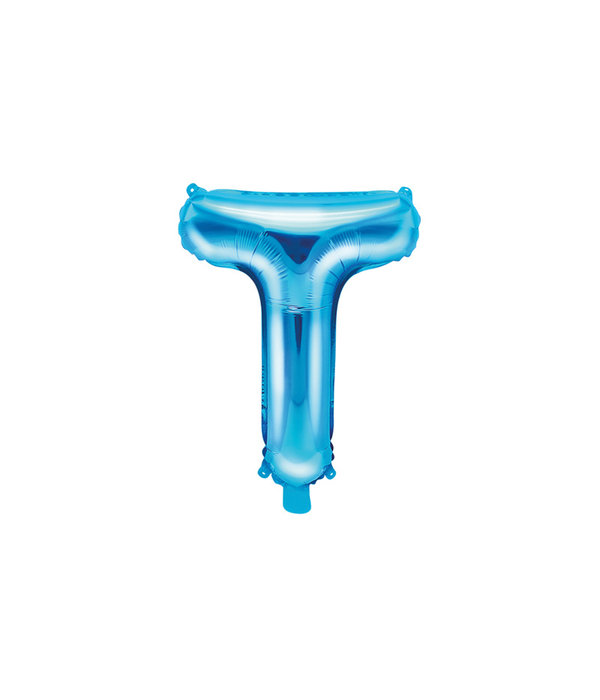 Folieballon Licht Blauw Letter 'T' - 35cm