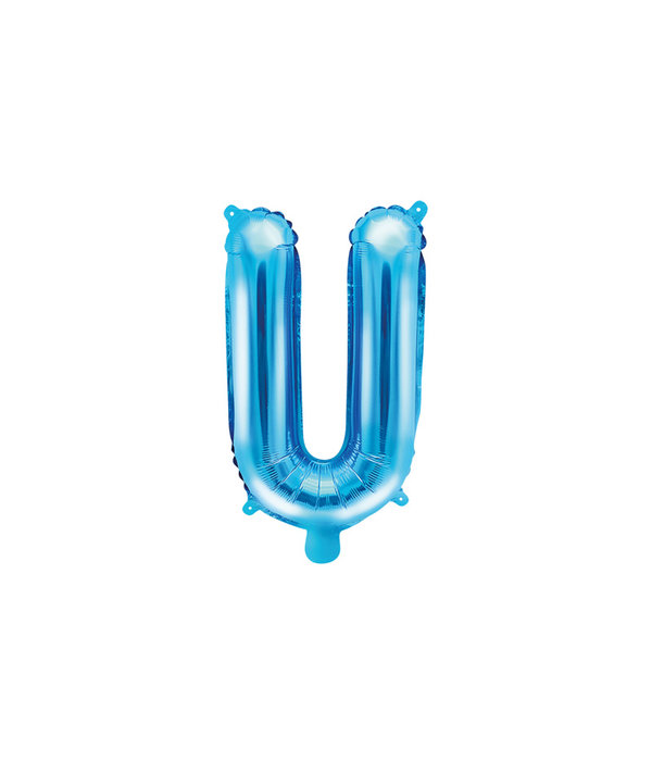 Folieballon Licht Blauw Letter 'U' - 35cm