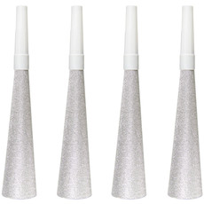 Glitter feesttoeters Zilver - 4 Stuks