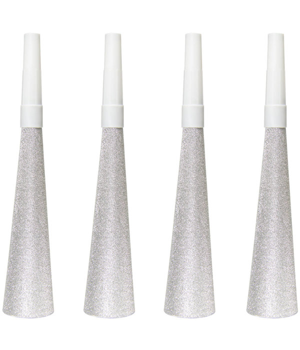 Glitter feesttoeters Zilver - 4 Stuks