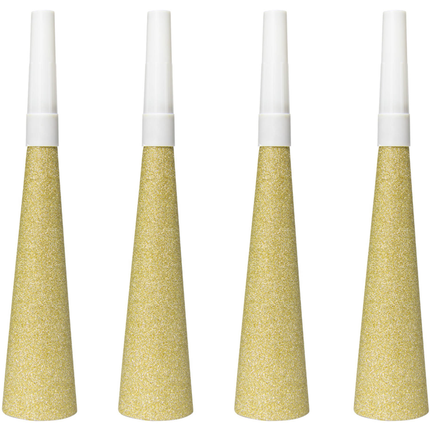 Glitter feesttoeters Goud - 4 Stuks afbeelding