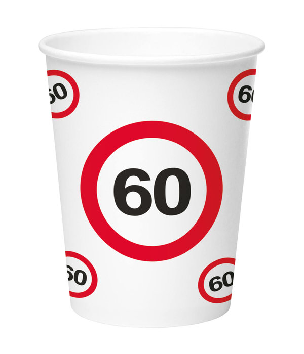 Papieren Bekers Verkeersbord 60 Jaar - 8 Stuks