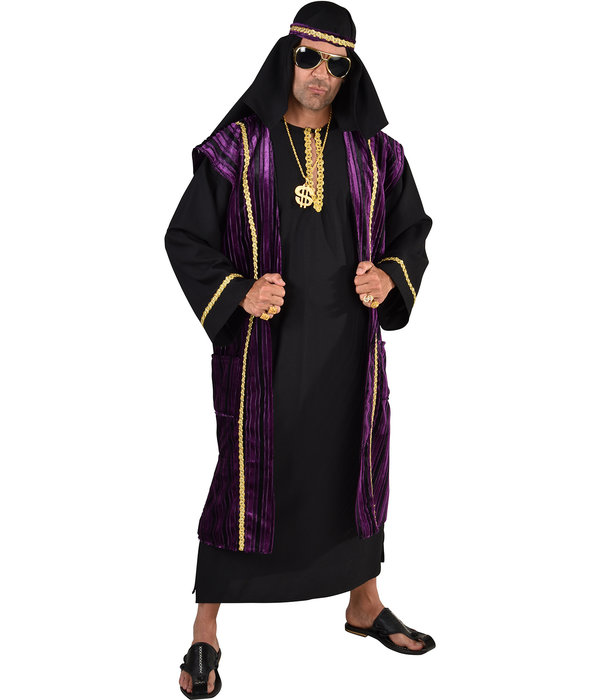 Zwart/Paars Sjeik kostuum deluxe