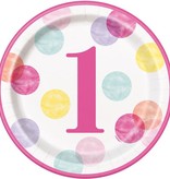 Feestbordjes 1 Jaar Verjaardag Stippen Roze