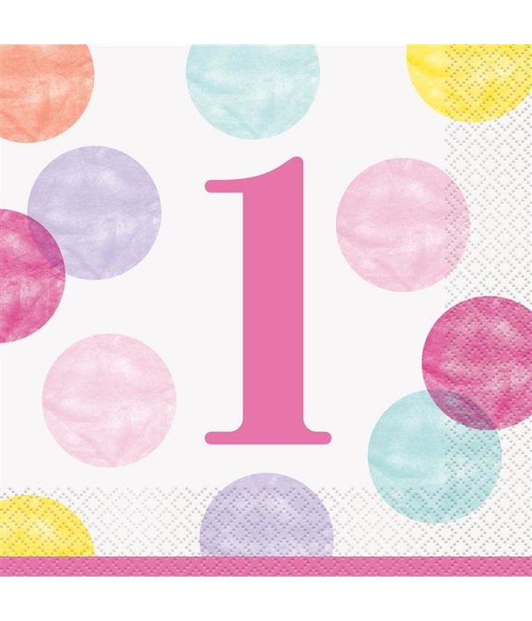 Servetten 1 Jaar Verjaardag Stippen Roze