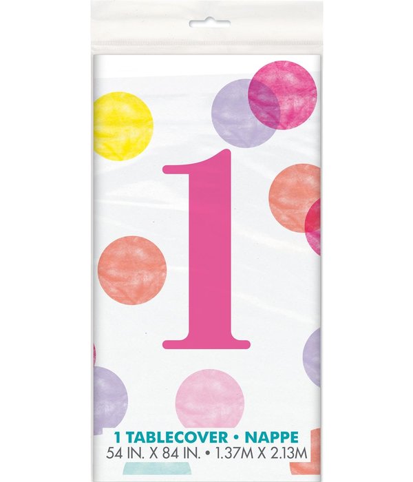 Tafelkleed 1 Jaar Verjaardag Stippen Roze