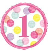 Folieballon 1 Jaar Verjaardag Stippen Roze