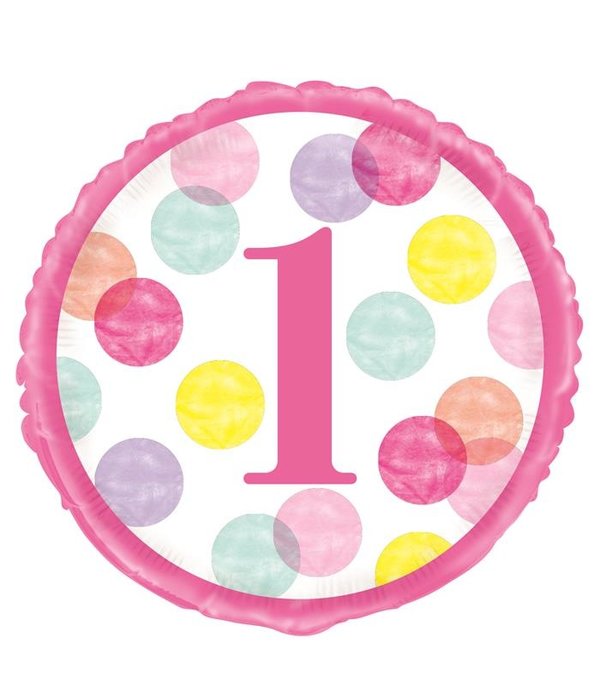 Folieballon 1 Jaar Verjaardag Stippen Roze
