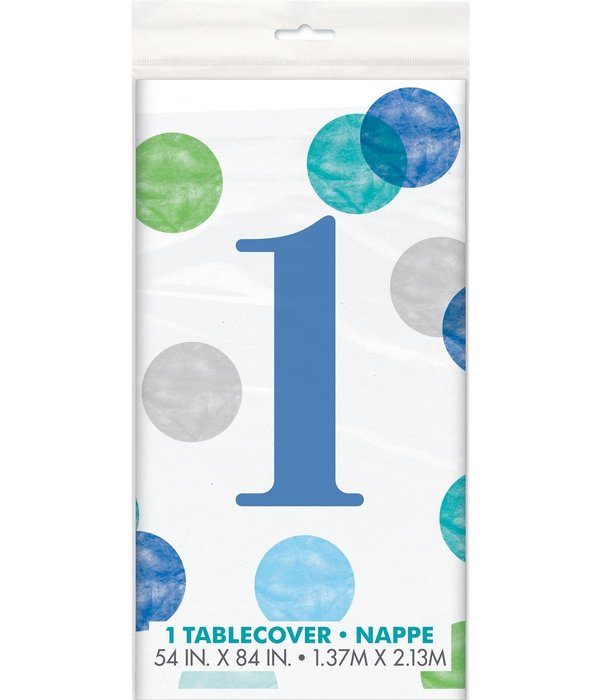Tafelkleed 1 Jaar Verjaardag Stippen Blauw