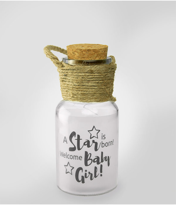 Glazen lichtgevende pot 'Baby girl'