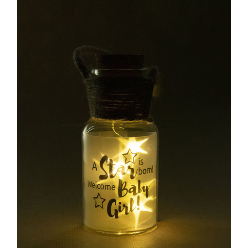 Glazen lichtgevende pot 'Baby girl'