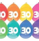 Ballonnen 30 jaar mix kleuren 8 stuks