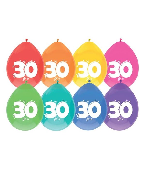 Ballonnen 30 jaar mix kleuren 8 stuks