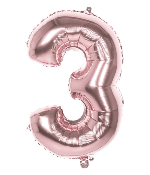 Folieballon '3' Roségoud groot