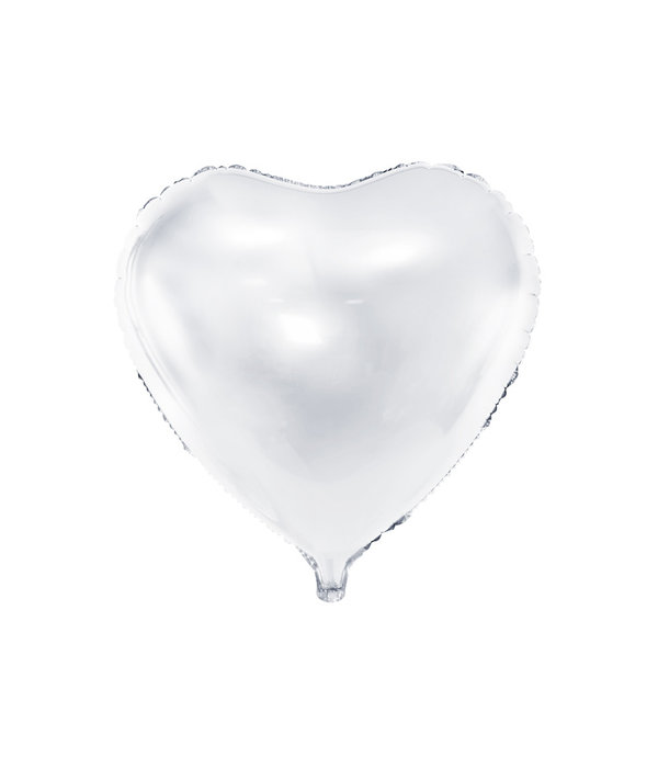 Folieballon Hart Metallic Wit - 45 cm