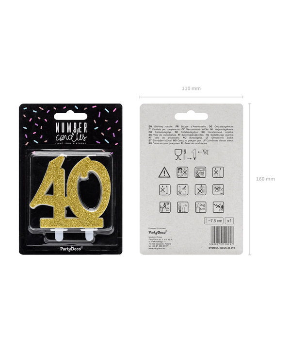 Taartkaars 40 Jaar Goud Glitter
