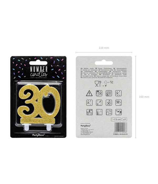 Taartkaars 30 Jaar Goud Glitter