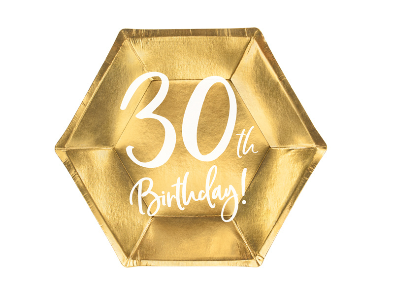 Bordjes 30th Birthday Goud - 6 stuks afbeelding