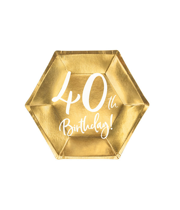 Bordjes 40th Birthday Goud - 6 stuks