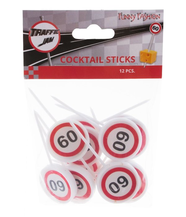 12 herbruikbare coctailprikkers verkeersbord 60 jaar