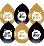 Ballonnen Happy Birthday Zwart/Goud - 6 Stuks