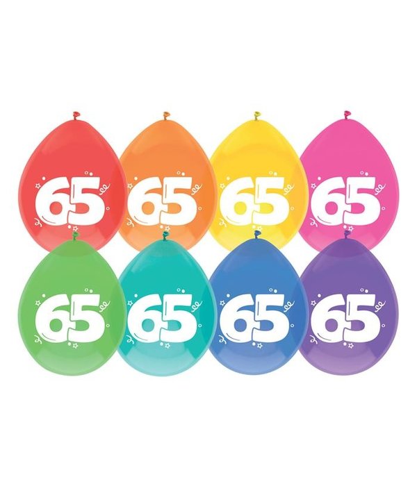 Ballonnen 65 Jaar kleurenmix - 8 Stuks