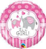 Folieballon It's A Girl Roze Olifant - 45 cm