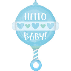 Folieballon Hello Baby Blauw Rammelaar