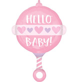 Folieballon Hello Baby Roze Rammelaar