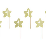 Cake Topper '1' Ster Goud - 6 stuks